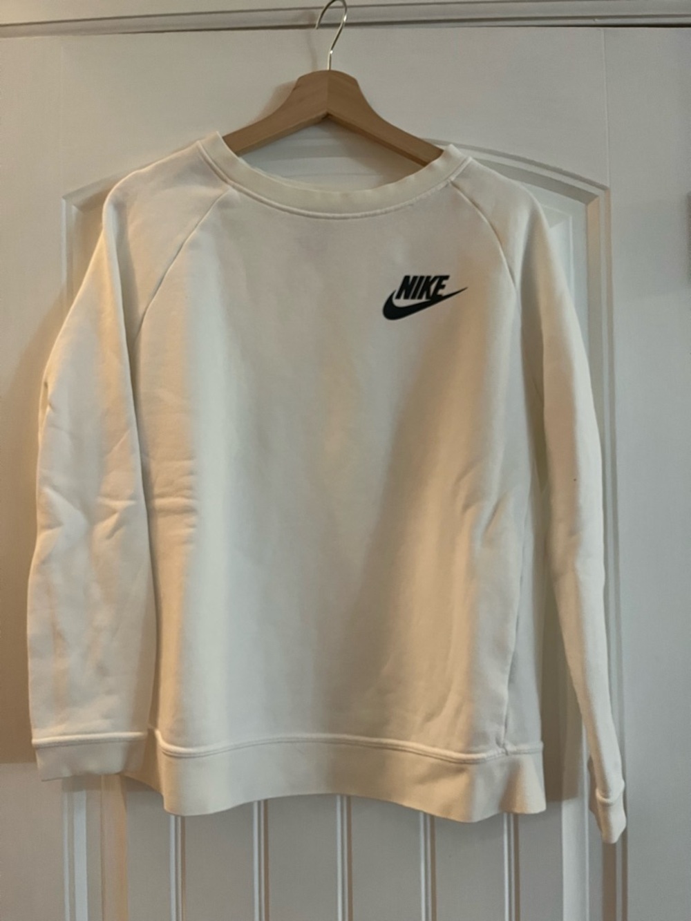 Nike White Crewneck Tee with Black Swoosh and Collar Stripe